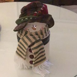 Rustic Snowman Treat  cookieJar W/Plaid Hat